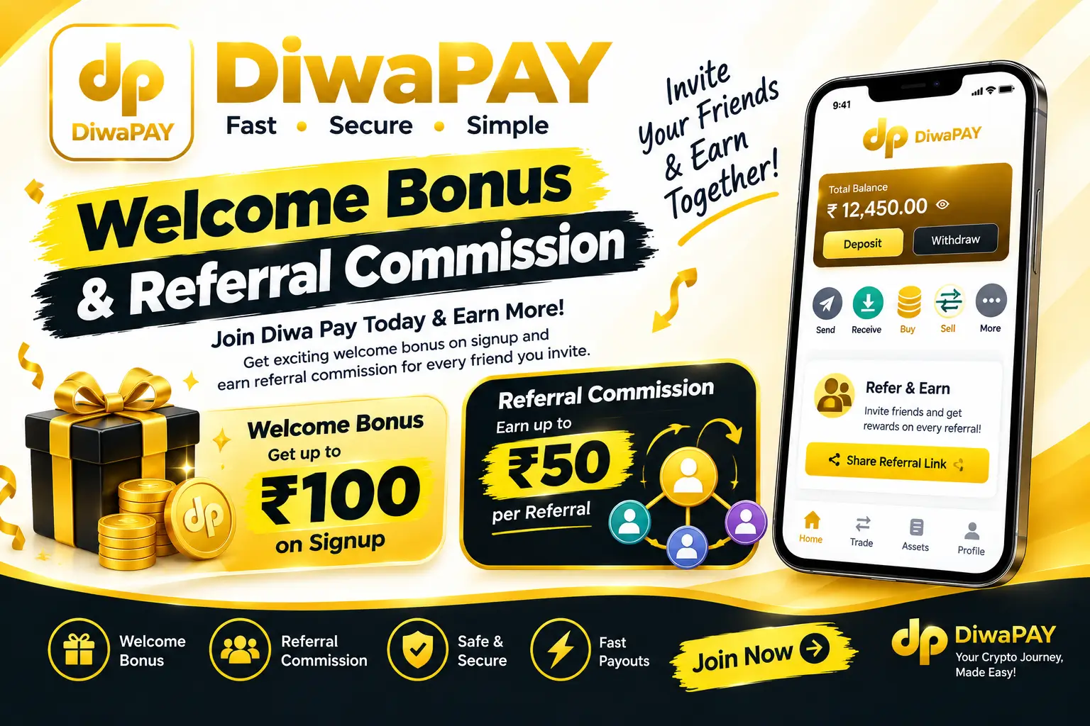 Diwa Pay referral dashboard showing Level B 2% and Level C 0.2% commission