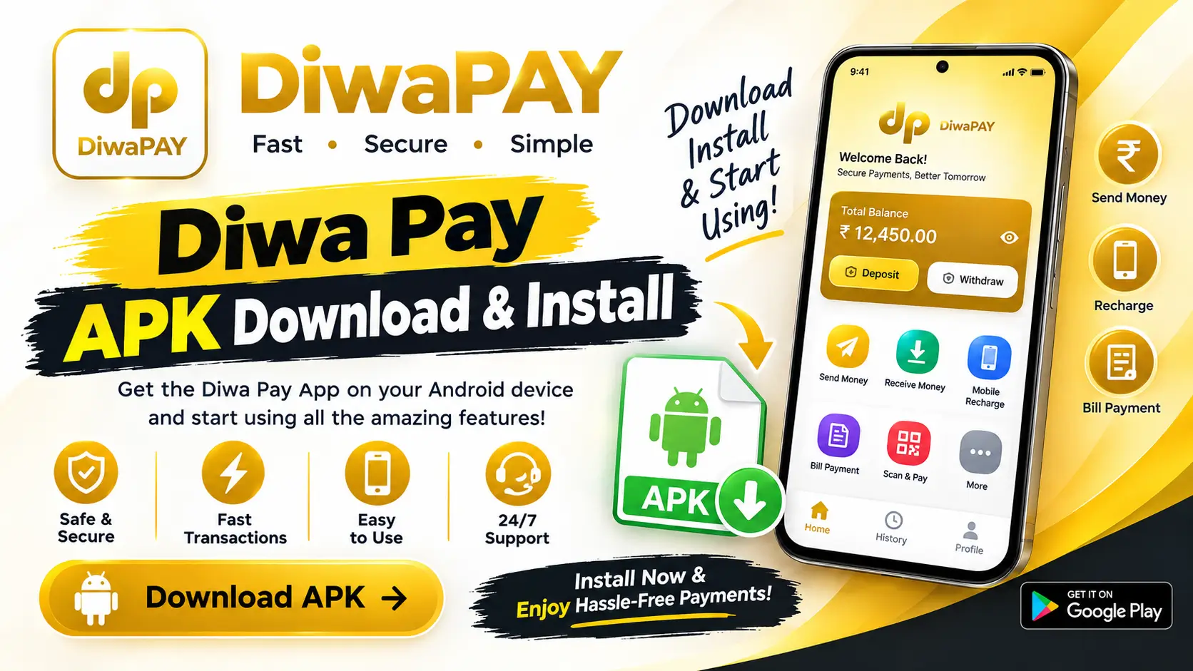 Diwa Pay APK download page on an Android phone